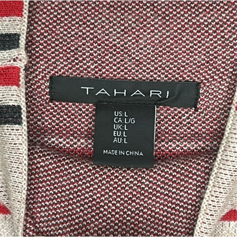 Tahari Beige Red Black Windowpane Plaid Mock Neck Sweater L Preppy Fall Minimal - Picture 4 of 6